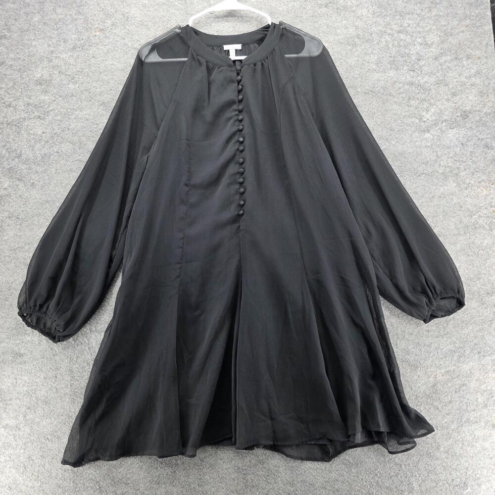Joie Dress Womens Large Black Long Sleeve Sheer Chiffon Button Front A-Line